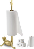 16.5" Golden Frog Paper Towel Holder for Bathroom & Kitchen - Whimsical Cast Iron Free Standing Paper Roll Holder, Decorative Toilet Paper Stand with Weighted Base