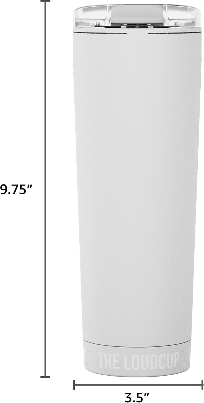 The LoudCup Blow Horn Tumbler, Cheer & Sip 2-in-1 Reusable Water Bottle with Built-In Horn for Sports Games, Tailgates, Parties & Events, BPA-Free, 23 oz, Ice White