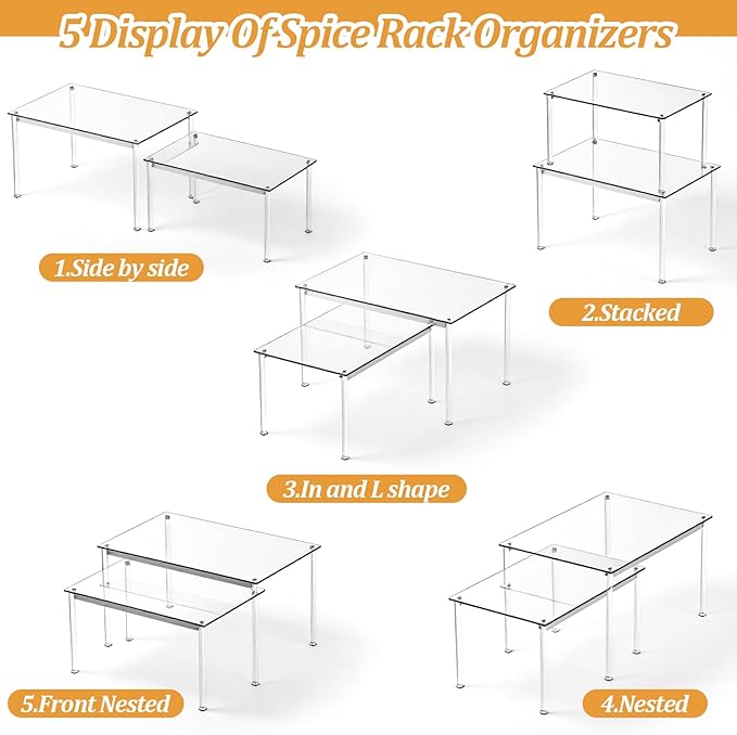 4Pack Acrylic Cabinet Organizer, Clear Cabinet Organizer Shelf, Spices, Soda Cans and Bottles, Stackable Shelves House Essentials for Gift