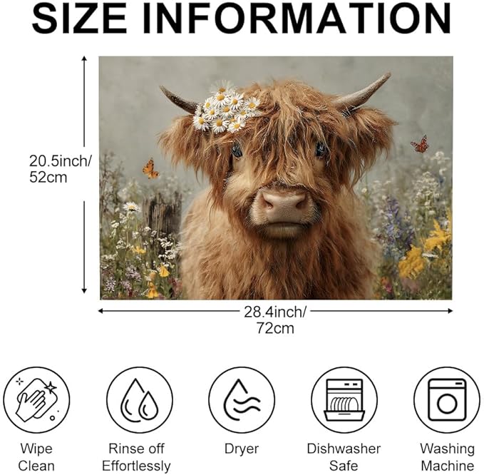 Stove Top Cover for Electric Stove 28.35 x 20.47 Inch Non Slip Stove Mat Highland Cow Daisy Glass Cooktop Protector Kitchen Counter Mat