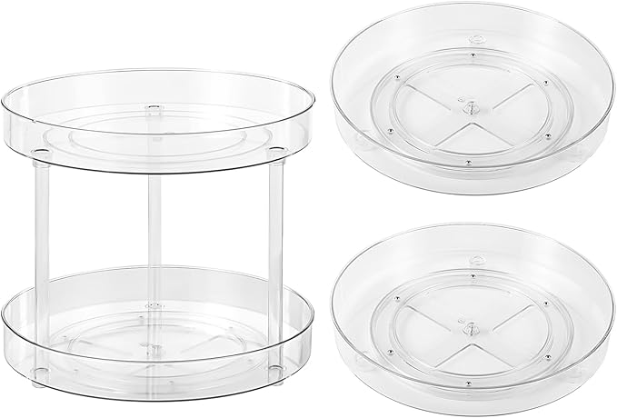 Reallnaive 3 Pcs 11" Acrylic Lazy Susan Organizer Set, 2 Tier and 1 Tier Turntable Tray for Cabinet Kitchen Countertop Pantry Table Organization Coffee Bar