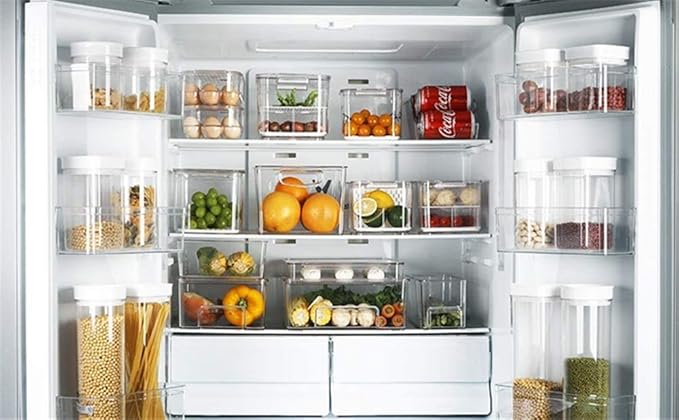 SANNO Freezer Containers Food Storage Containers Fridge Containers Plastic Organization Storage Bin for Fridge, Freezer, Pantry, Kitchen- Organizer for Fruit, Yogurt, Snacks, Pasta, set of 2
