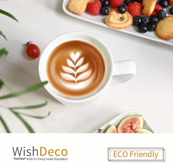 WishDeco White Coffee Mugs Set of 6, Ceramic Coffee Cups 14 oz, Modern Tea Mugs, Porcelain Tea Cups, Large Mug for Latte, Cappuccino, Milk, Juice, Cocoa, Square Bottom, Microwave and Dishwasher Safe