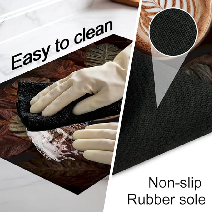 Stove Top Cover for Electric Stove 28.4 x 20.5 Inch Non Slip Stove Mat Oil Proof Coffee Leaves Glass Cooktop Protector Kitchen Counter Mat