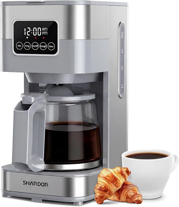 SHARDOR 10-Cup Programmable Coffee Maker, Regular & Strong Brew Drip Coffee Machine for Home and Office, Auto Shut Off, Permanent Filter (gray)