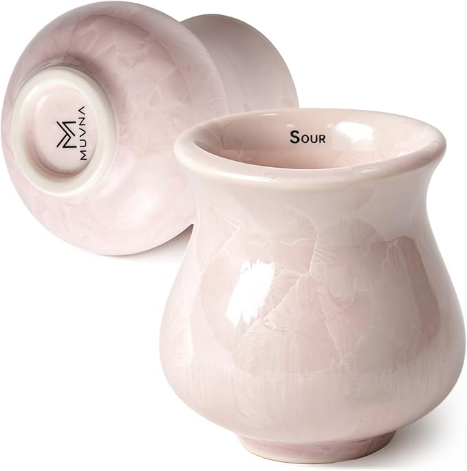 Ceramic Espresso Tasting Cup 4oz Handcrafted Ice Crackle Porcelain Cortado & Macchiato Cup, Asymmetrical Sensory Thick Wall Coffee Mug with Anti-Slip Base, Demitasse Barista Gift, Pink
