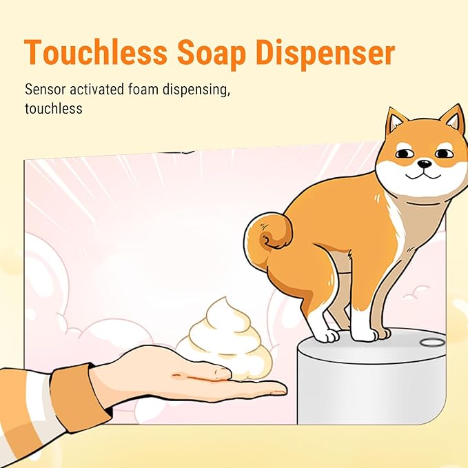 Playful Dog Foam Soap Dispenser, Automatic Soap Dispenser Touchless, Funny Puppy Poop Induction Hand Washer, Automatic Soap Dispenser for Kitchen Bathroom (Yellow)