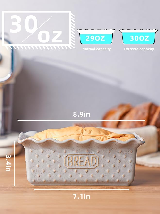Ceramic Loaf Pan for Baking Bread, 9"X5" Bread Pans (Vintage Grey)