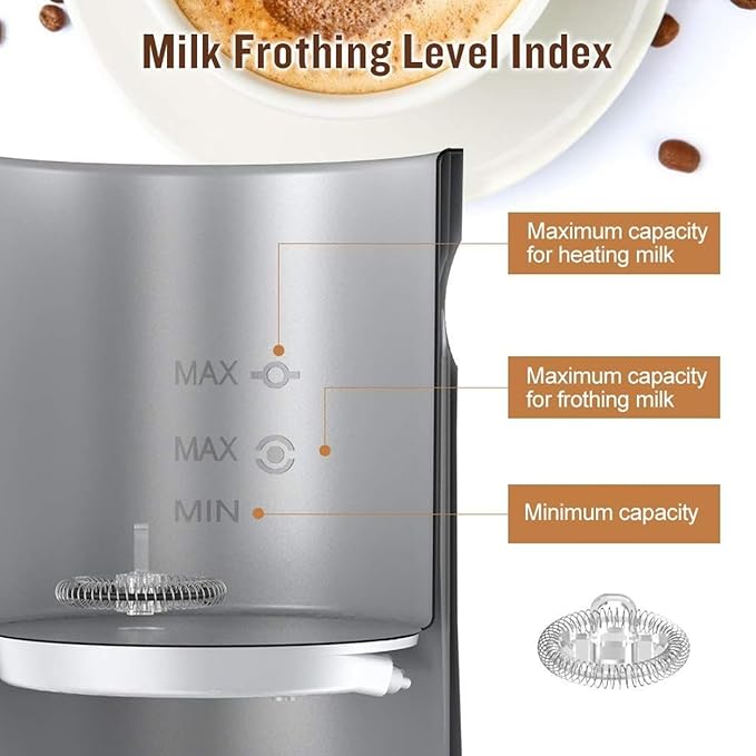 4 IN 1 Electric Milk Frother, Automatic Hot & Cold Milk Foamer, 19.6oz/580ml Large Capacity for Latte Coffee Hot Chocolates Cappuccino (Black, 220V EU PLUG)