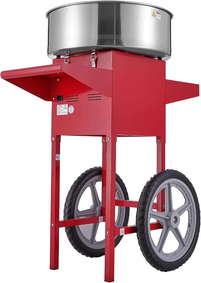 VEVOR Electric Cotton Candy Machine Cart, 1000W Commercial Floss Maker w/Stainless Steel Bowl, Sugar Scoop and Drawer, Perfect for Home, Carnival, Kids Birthday, Family Party, Red