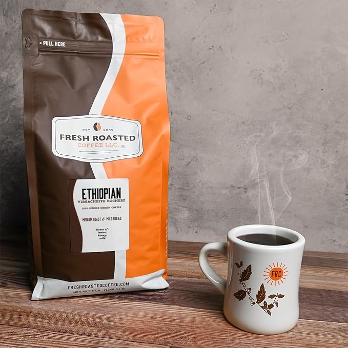 Fresh Roasted Coffee, Ethiopian Yirgacheffe Kochere Whole Bean Coffee, Medium Roast, Kosher, 5 lb (80 oz)