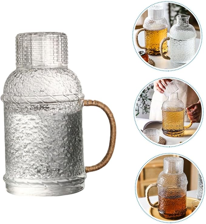 Luxshiny 1set Thickened Glass Water Pitcher Lid High-temperature Resistant Water Kettle for Home Office Elegant Design for Beverages and Tea Storage