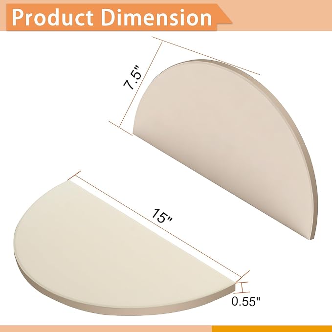 15 Inch Half-Moon Ceramic Heat Deflector Plates for Kamado Joe Classic I, II, III Grill Parts BBQ Accessories, 2-Pack Pizza Stone