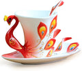 vanki 1 pc Collectable Fine Arts China Porcelain Tea Cup and Saucer Coffee Cup Peacock Theme Romantic Creative Present,Red