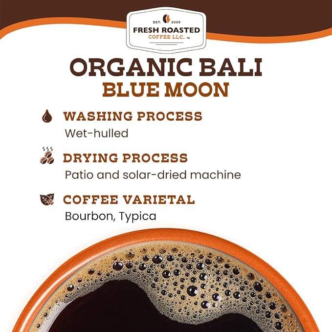 Fresh Roasted Coffee, Organic Bali Blue Moon Whole Bean Coffee, Medium Roast, USDA Organic, Kosher, 2 lb (32 oz)