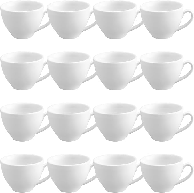 Reallnaive 16 Pieces 4.4 oz Porcelain Espresso Cups Set White 130ml Durable for Serving Coffee Tea Beverage for Cafes Office Home Restaurants Hotels