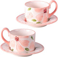 KAMMAK Tea Cups and Saucers Set of 2, Porcelain Coffee Cups, 8.5-Ounce Stackable Espresso Mugs, Ceramic Demitasse for Coffee, Latte, Americano, GX20