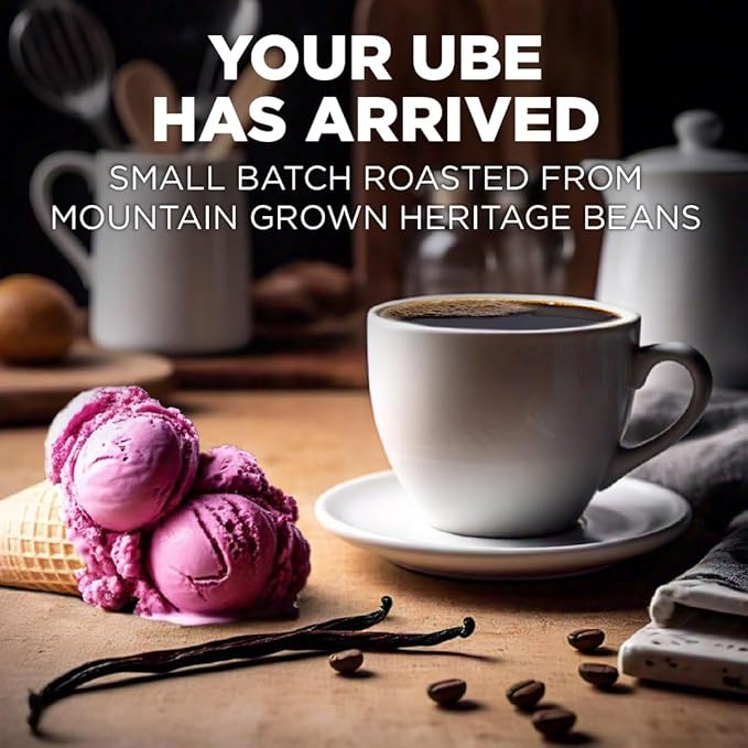 Maud's Vanilla Ube Flavored Coffee Pods, 18 ct, Medium Roast Flavored Coffee in Single Serve Pods – 100% Arabica Beans, Compatible with Keurig K Cups Maker