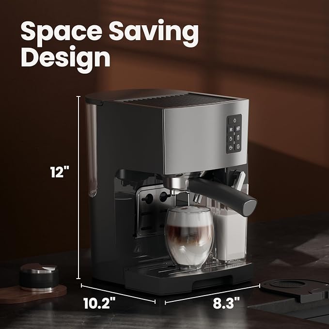 Cappuccino Coffee Machine - 20Bar Espresso Machine with Automatic Milk Frother, Espresso Maker in Stainless Steel Design,1250W Coffee Maker for Home, Office