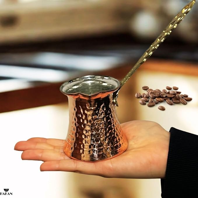 Hakan Turkish Coffee Pot | Stove Top Water Boiler, Coffee Maker, Butter, Chocolate & Milk Warmer | Even and Quick Heat with Handcrafted Copper Material | Coffee Gifts Idea, 5 Oz (150 cc)