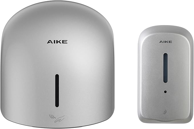 AIKE GentleAir Warm Hand Dryer& Automatic Soap Dispenser, Model AK2637 & AK1226S Silver