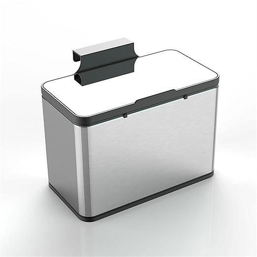 Over-cabinet Stainless Steel Kitchen Trash Bin with Lidded Top, Manual Open, Wall-mount, 0.8 Gallon Capacity, Removable Inner Liner, Bag Dispenser Compartment, for Apartments RV Pantry Office
