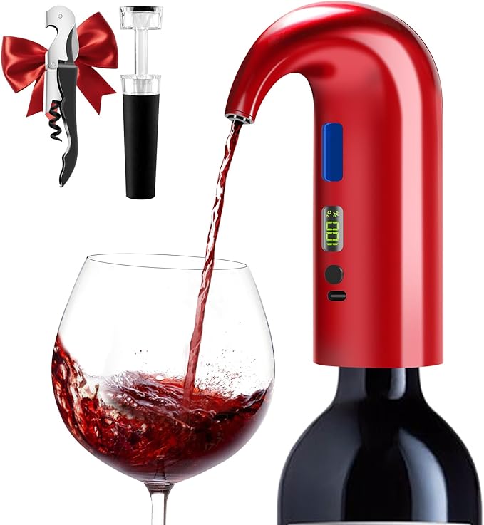 Electric Wine Aerator - One-Touch Automatic Decanter and Dispenser, Red & White Wine Pourer, Unique Gift for Wine Lovers (Red)