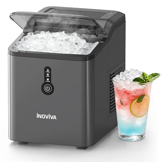 INOVIVA Ice Makers Countertop, Nugget Ice Ready in 6 Mins,26.5LBS/Day, FLASHCHILL™, Self-Cleaning Ice Machine, Compact Portable Design for Home, Kitchen, Office & Party