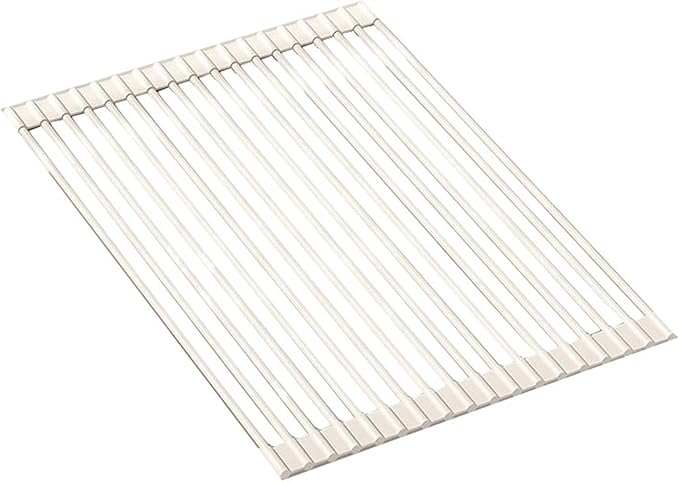 Silicone Non-Slip Dish Drying Rack, Drain Board Over the Kitchen Sink, Roll-Up Dish Rack Drainer, Rust-Resistant Drain Board(White,18 Short rods)