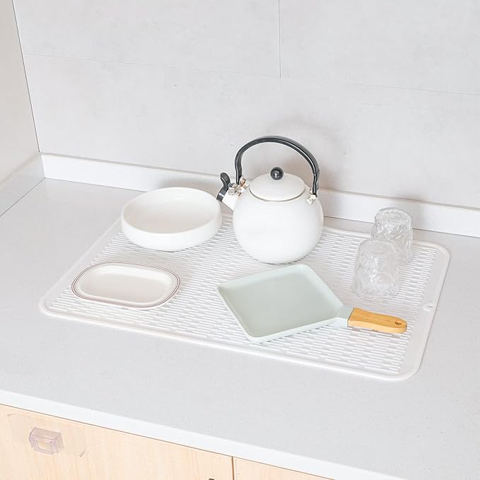 MicoYang Silicone Dish Drying Mat for Multiple Usage,Easy clean,Eco-friendly,Heat-resistant Silicone Mat for Kitchen Counter or Sink,Refrigerator or Drawer Liner White 3XL 28 inches x 18 inches