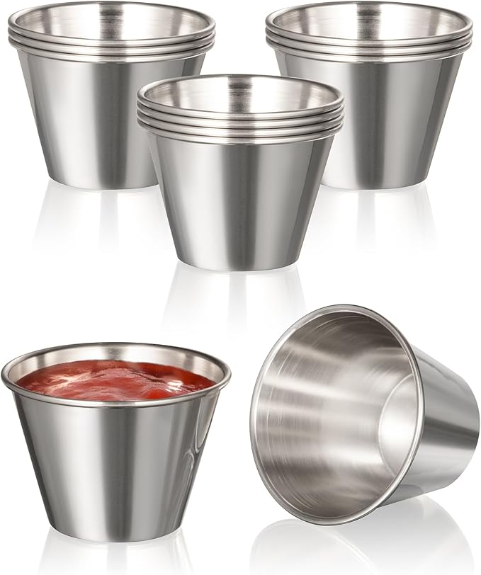 Fit Meal Prep [12 Pack 2.5 oz Stainless Steel Dipping Sauce Cups, Reusable Metal Ramekins, Commercial Grade Condiment Bowls, Individual Portion Cups, Small Round Au Jus Cup for Home, Restaurant