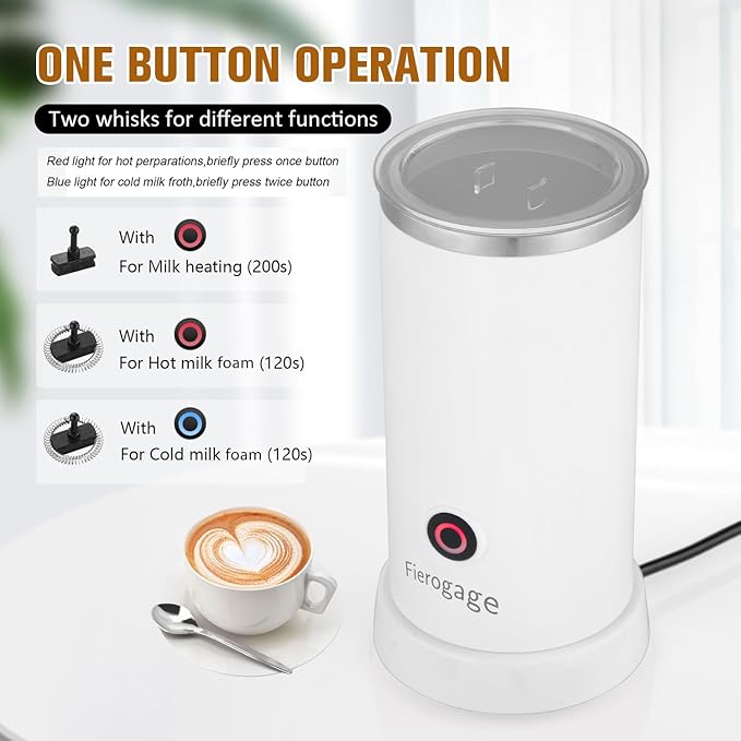 Milk Frother, Electric Milk Steamer, 8.4oz/250ml Automatic Hot and Cold Foam Maker and Milk Warmer for Latte, Cappuccinos, Macchiato, 550W (White)