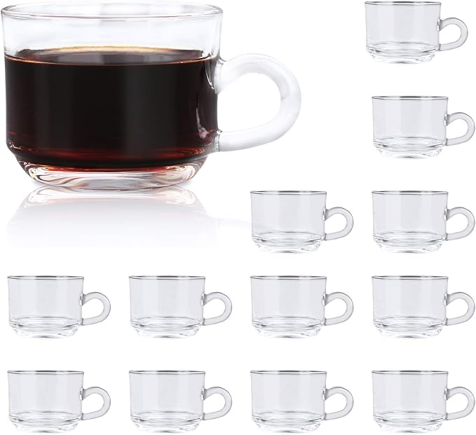 Clear Coffee Mug With Handle 6 oz, Glass Tea Latte Cappuccino Mug Set of 12 - Premium Clear Glass Coffee Cups, Tea Mugs for Hot & Cold Beverages, Perfect for Espresso, Latte, Cappuccino, Tea & More