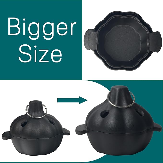 Cast Iron Garlic Roaster with Handle, Smoker Roaster, Garlic Cooker, Cast Iron Baker, Mini Roasting Pot, Potato Baker, Mini Cocotte, Used in the Kitchen Oven or Outdoors on a BBQ Grill Stove