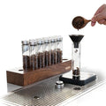 watchget 12-Piece Single Dose Coffee Bean Storage Tubes Coffee Storage Container with One-Way Exhaust Valve, Glass Vials with Walnut Wood Base And Funnel