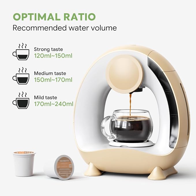 Single Serve Coffee Maker 2 in 1, 1400W Fast Brewer for K-Cup Pods & Ground Coffee, One-Touch Americano & Tea Machine with 2 Reusable Filters, Compact Design for Home Office RV Dorm