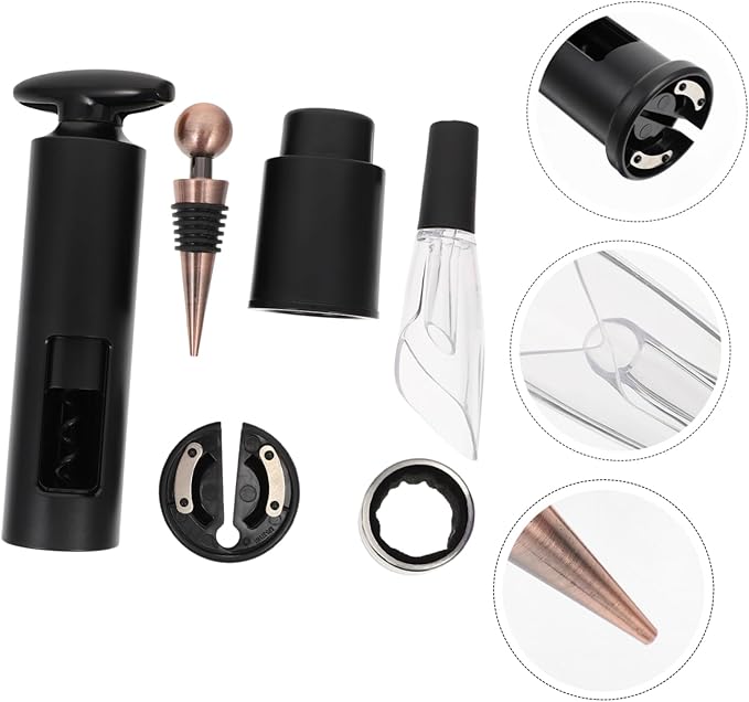 6pcs Wine Accessories Kit Black Wine Opener Set Vacuum Stopper Decanter and Quality Tool for Effortless Bottle Opening and Aeration