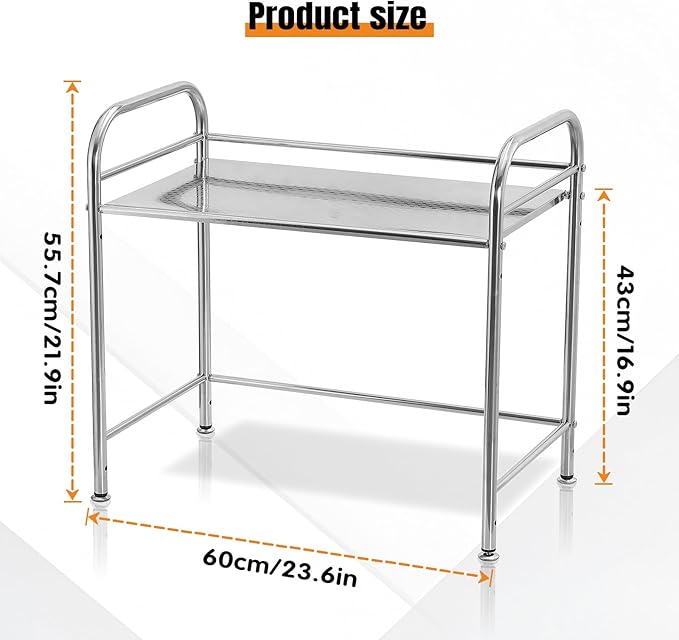 Microwave Ovens Rack Width 60 × Depth 34.5 × Height 56 cm Stainless Steel Kitchen Rack Storage Shelf Space-Saving Kitchen Organization Multi-Purpose Compatible Easy Assembly