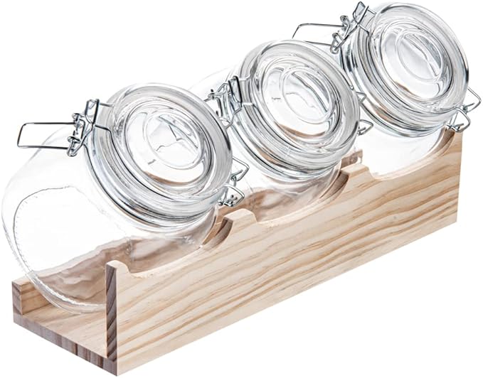 Restaurantware-Vetri 30.4 Ounces Glass Storage Jars, 3-Piece Dishwashable Glass Cookie Jars - Airtight Seal, Hot & Cold Friendly, Clear Candy Container, For Kitchen, Laundry, Or Storage
