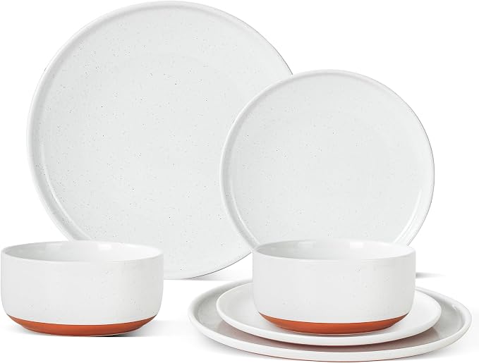 6 Piece Ceramic Plates and Bowls Sets for 2, Elegant White | Stoneware Dinnerware Set, Dishwasher & Microwave Safe, Handcrafted, Perfect for Family and Gatherings
