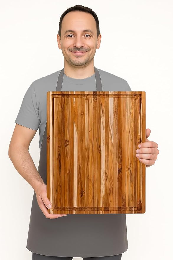 Teakhaus Carving Board and EON Cutting Board Oil Set - Extra Large (XL) Teak Wood Cutting Board with Juice Groove & Food-Grade Mineral Oil - 24”L x 18”W x 1.5” Thick - FSC Certified