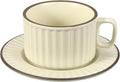 uxcell Handmade Vintage Espresso Cups, 8 oz Coffee Cups and Saucers Ceramic Tea Cup with Handle Dishwasher and Microwave Safe for Latte Cappuccino Milk Office Home Gifts, Cream