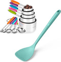U-Taste 18/8 Stainless Steel Measuring Cups and Spoons Set of 10 (Multi) and 600ºF Heat Resistant 13.76" Long, 3.63" Wide Wok Spatula for Kitchen Stir Fry (Aqua Sky)