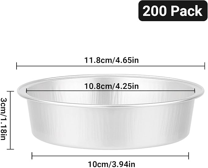 Beasea Aluminum Ramekins, 200 Pack 4" 7.3oz 215ml Mini Disposable Baking Foil Cups No Lids Ramekin Cup Cupcake Aluminum Baking Cups for Party - Silver