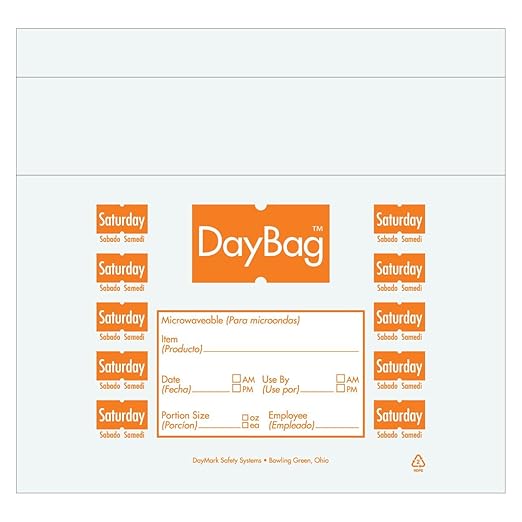 DayMark Safety Systems Day of The Week Trilingual Portion Bag, Saturday, 10" x 8.5", Orange (Pack of 2000)
