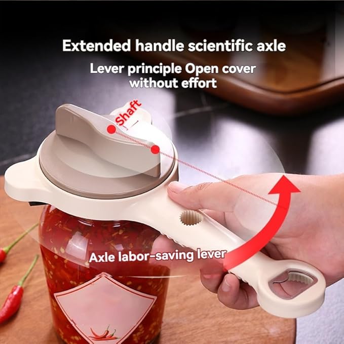 4-In-1 Multi-Purpose Strain-Free Opener, Jar Opener for Weak Hands, Adjustable Stainless Steel Jar Opener Gripper with Bottle Cap Opener for Jars, Bottles and Ring-Pull Cans (1pc)