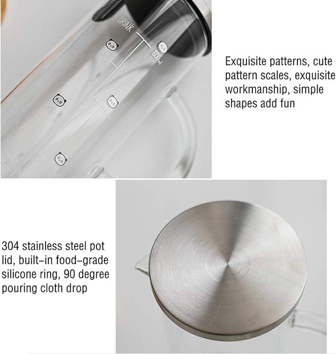Water Pitcher Cute Glass Pitcher Home Straight Glass Teapot with Scale with Stainless Steel Filter for Juice Tea Cold/hot Beverage-1000ml Ice Tea Pitchers (Color : B)