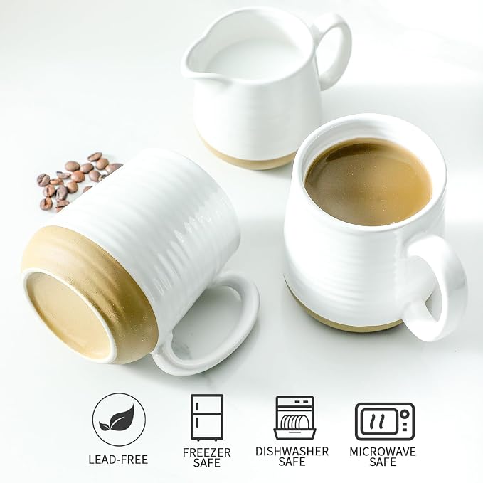 Hasense Coffee Mugs Set of 6, 15 oz Ceramic Coffee Cups with Comfortable Handle, Classic White Mug for Men and Women, Tea Cup Set for Latte, Cappuccino, Milk, Soup, Dishwasher and Microwave Safe