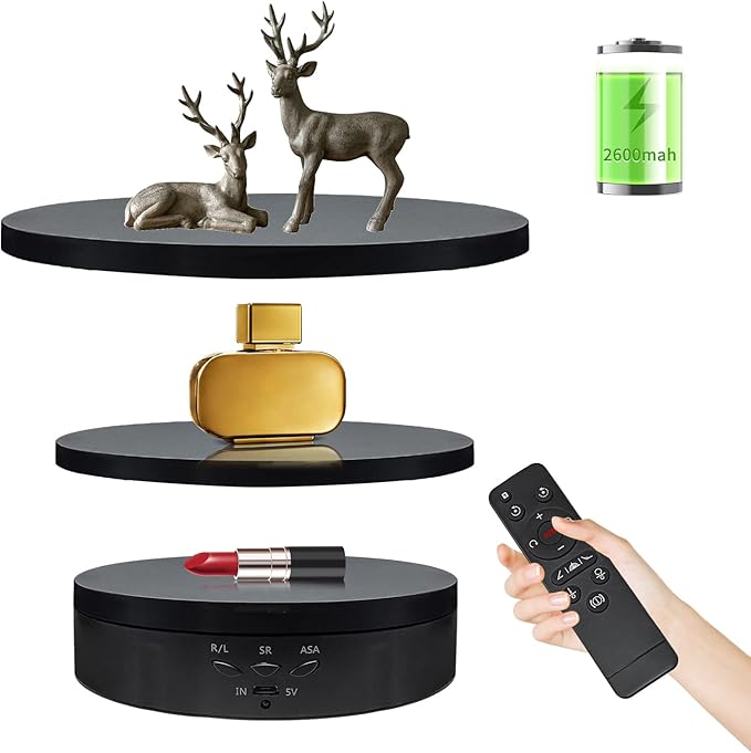 Remote Motorized Rotating Display Stand Turntable Motorized Lazy Susan with 5.74/7.08/8.66 inch Replacement Cover for Photography Products and Shows (Black)