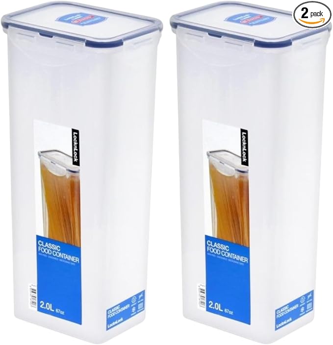 LocknLock Easy Essentials Pantry Airtight Rectangular Tall Food Storage Container, Pasta Box 68-oz/ 8.5-cup (Pack of 2)